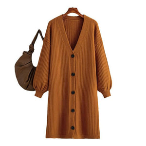 AB06QX Sweater Coat Cardigan Women's Thickened Outer 2023 New Autumn And Winter Lazy Style Knitwear Loose Mid-length
