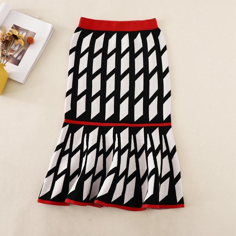 AB06QX Knitted Skirt Fishtail Hip Skirt 2021 Autumn And Winter New High Waist Mid-length Ruffled Crotch Wool Skirt