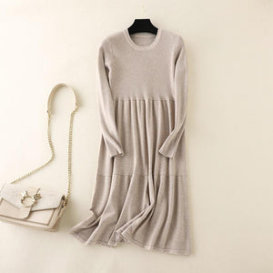 AB06QX Mid-length Sweater Dress Over-the-knee Women's Autumn And Winter New Base Inner Loose Plus Size Knitted Dress Dress