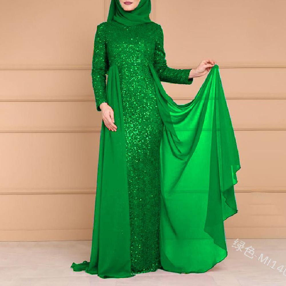 AB05SC 2023 New European, American And Middle East Amazon Sequin Dress Female Elegant Socialite Sweet Slim Long Sleeve Dress