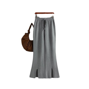 AB06QX 2023 Autumn And Winter New Women's European And American Style Solid Color Split Horn Knitted Trousers Wool Pants