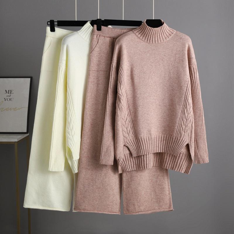 AB06QX Europe Station 2023 Fall/Winter New Fashion Western Style Sweater Suit Dape Knitted Wide Leg Pants Two-Piece Women's Fashion