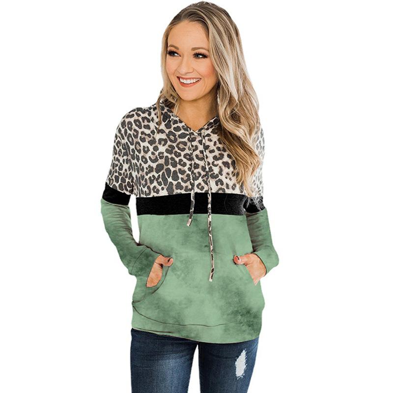 AB09HL Europe And The United States Cross-border Women's Clothing 2022 Autumn And Winter Amazon Independent Station Leopard Tie-dye Stitching Long Sleeve Pocket Hooded Sweater