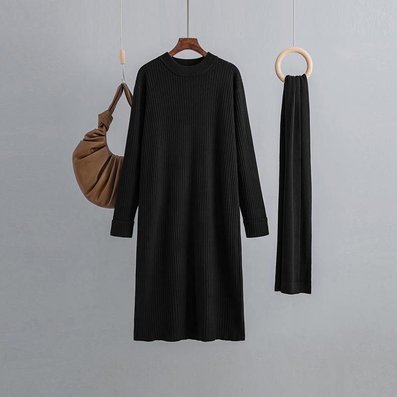 AB06QX South Korea Dongdaemun 2022 Winter New Style Scarf With Sleeve Sleeve Style Crewneck Pit Sweater Dress