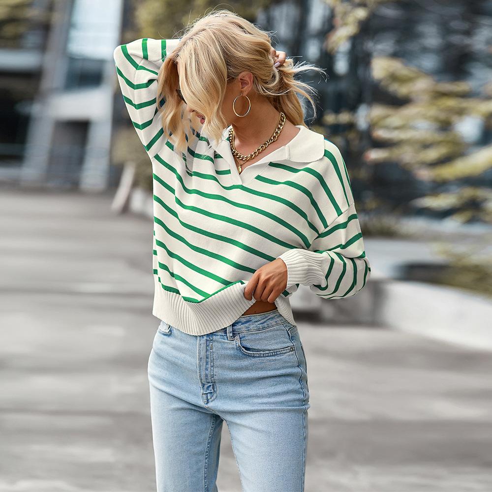 AB01DY Autumn And Winter New 2023 Striped Sweater Soft Comfortable Warm Top Casual Women