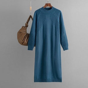AB06QX Knitted Dress Women's 2023 New Loose Mid-length Over-the-knee Knitted Sweater Solid Color Base Sweater Dress