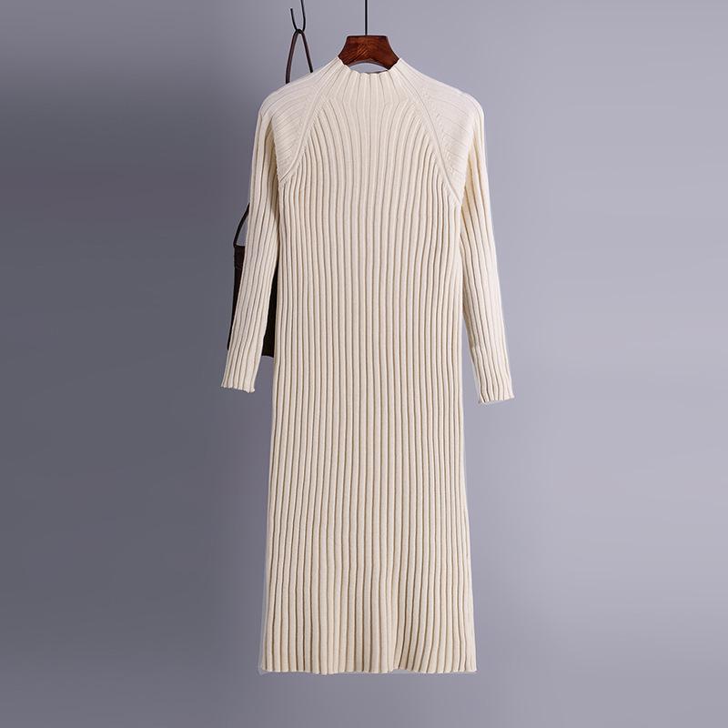 AB06QX Half-turtleneck Sweater Dress Women's Autumn And Winter Mid-length Over-the-knee Slim Fit Inner Base Coat Knitted Dress Korean Style