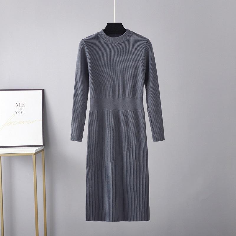 AB06QX Half-high Collar Over-the-knee Long Sweater Autumn And Winter Women's Bag Hip Tight Waist Slim-fit Slim-fit Base Knitted Dress