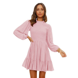 AB07MD Cross-border Hot Sale New European And American Autumn Fashion Women's Long Sleeve Ruffled Dress Temperament High-end French Skirt