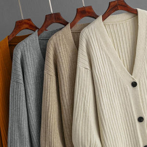 AB06QX Sweater Coat Cardigan Women's Thickened Outer 2023 New Autumn And Winter Lazy Style Knitwear Loose Mid-length