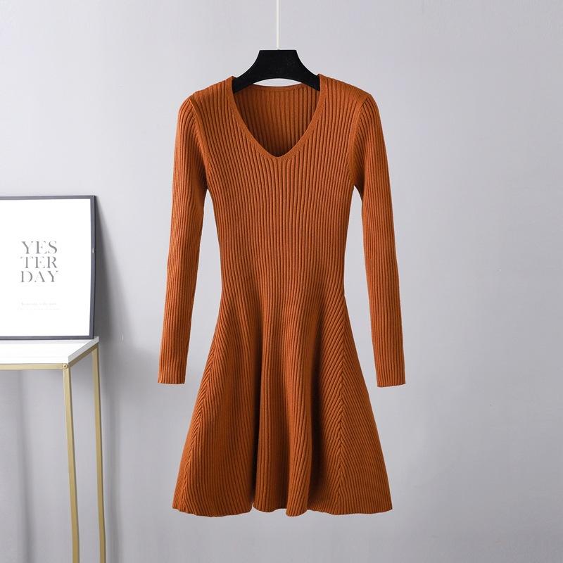 AB06QX Autumn And Winter New 2023 Sweater Dress Base Knitted Dress Women's Waist Slimming Mid-length Inner A- Line Skirt