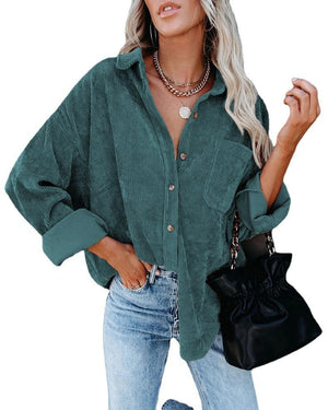 AB09HL Cross-border European And American Women's Clothing Amazon Independent Station Women's Corduroy Casual Loose Pocket Long Sleeve Shirt Jacket