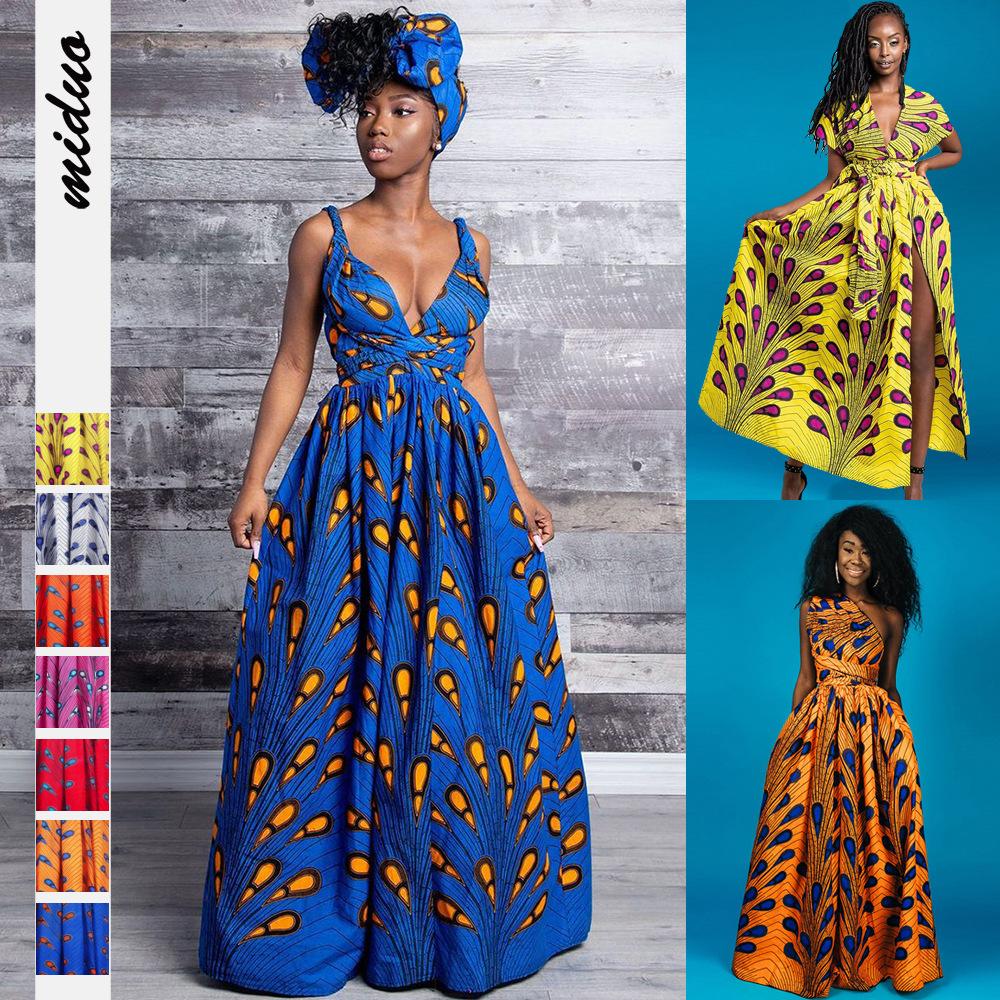 AB07MD Amazon Ebay African Women's Printed DIY Multi-Wear Sexy Strap Dress Middle East Split Mop Skirt