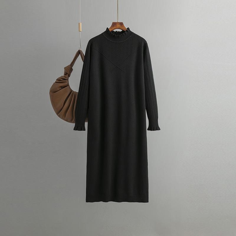 AB06QX Plus Size Women's Wear Autumn And Winter New Woolen Dress For Chubby Girls Loose Flesh Covering Korean Style Slimming Mid-length Base Dress