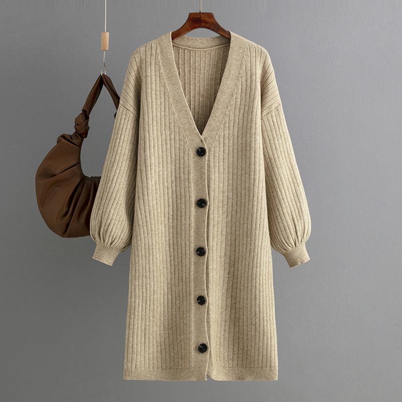 AB06QX Sweater Coat Cardigan Women's Thickened Outer 2023 New Autumn And Winter Lazy Style Knitwear Loose Mid-length
