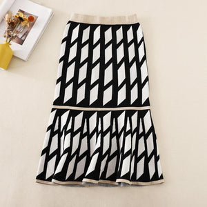 AB06QX Knitted Skirt Fishtail Hip Skirt 2021 Autumn And Winter New High Waist Mid-length Ruffled Crotch Wool Skirt