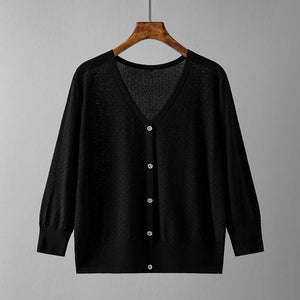 AB06QX Ice Silk Cardigan Women's Loose Shawl With Sling Skirt Thin Coat Small Waistcoat Women's Western Style Knitwear