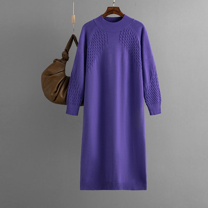 AB06QX Knitted Dress Women's 2023 New Loose Mid-length Over-the-knee Knitted Sweater Solid Color Base Sweater Dress