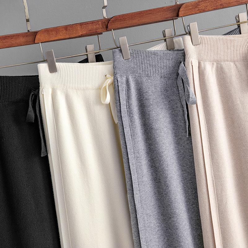 AB06QX Slit Knitted Wide-leg Pants Women's 2023 Autumn New Autumn And Winter Loose High Waist Slimming Straight Pants