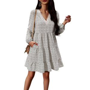 AB01DY Dress Amazon Independent Station Foreign Trade 2023 Autumn Temperament Casual V-neck Long Sleeve Dress
