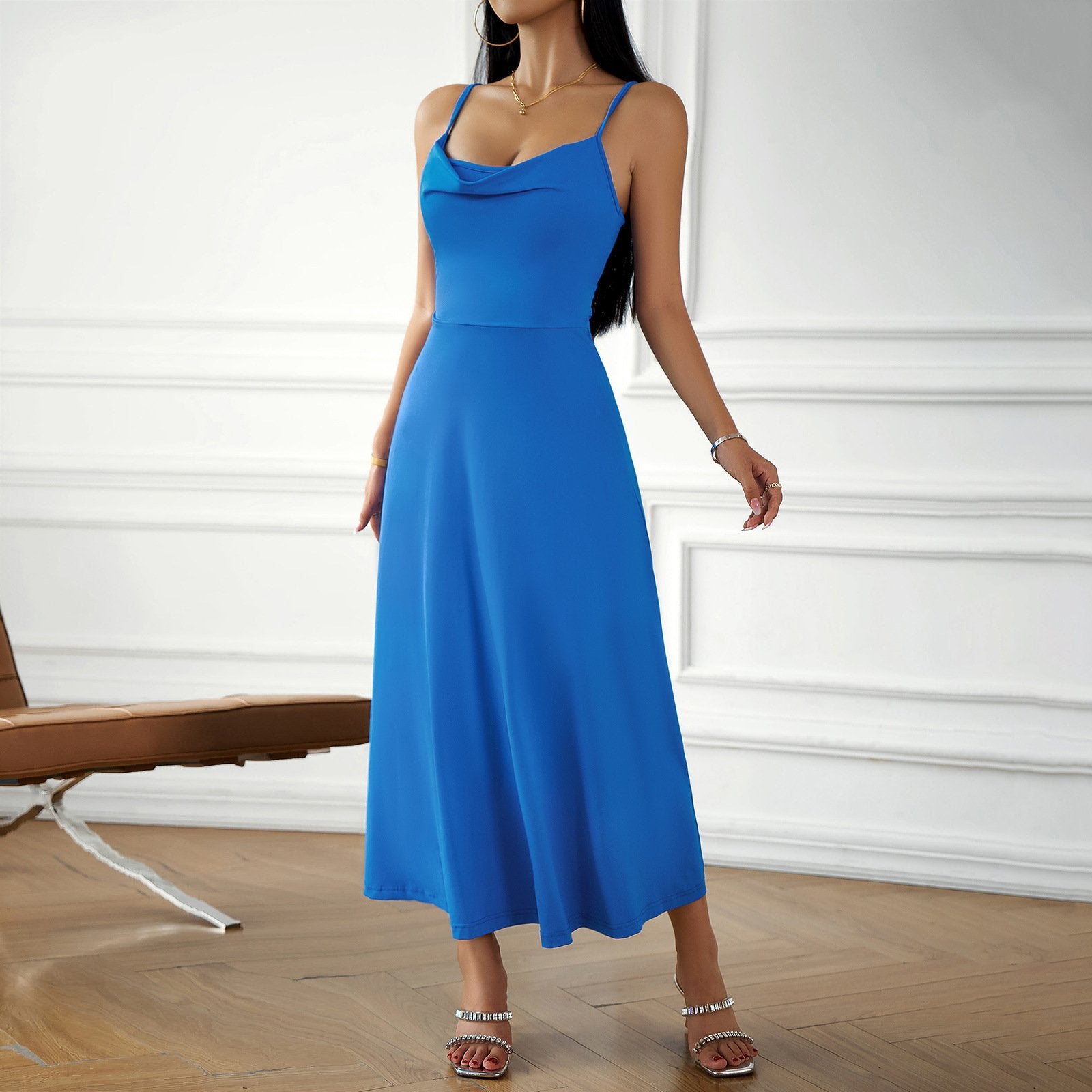 AB01DY Dress 2023 Autumn Foreign Trade Amazon Women's Independent Stand Solid Color Sexy Slip Dress