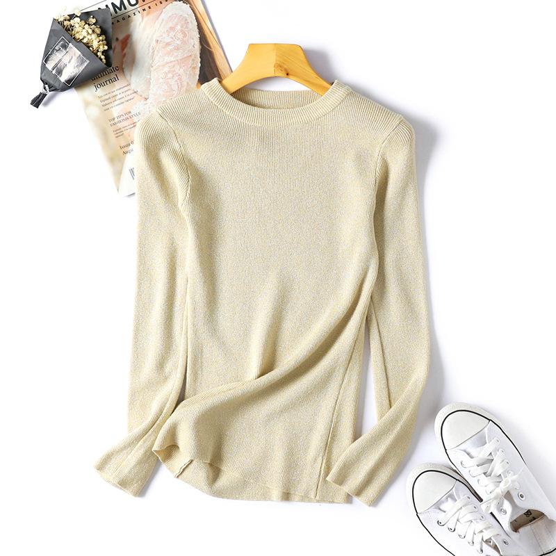 AB06QX Sweater Women's 2018 Korean Style Long Sleeve Round Neck Sweater Women's Knitted Bright Line Sexy Slim-Fit Base Shirt