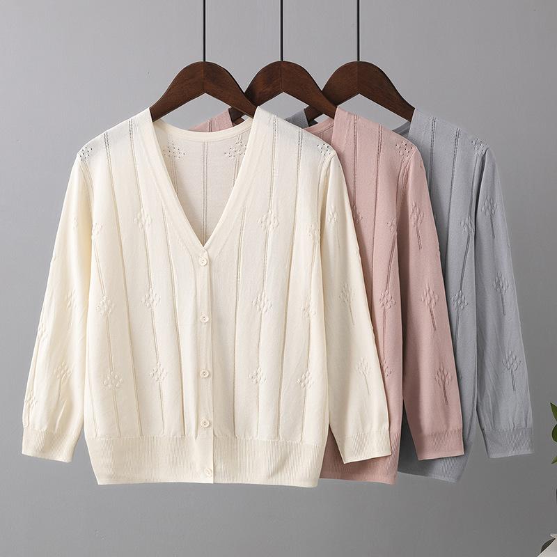AB06QX Ice Silk Knitted Cardigan Women's Thin Small Outer Short With Skirt Coat Sunscreen Top