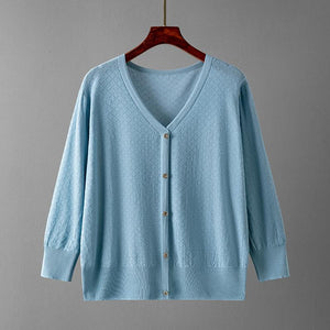 AB06QX Ice Silk Cardigan Women's Loose Shawl With Sling Skirt Thin Coat Small Waistcoat Women's Western Style Knitwear