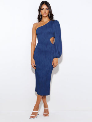 2023 Amazon Explosions Design Sense Dress Slant Shoulder Mid-length Dress Sexy Hollow Waist Evening Dress Toasting Dress