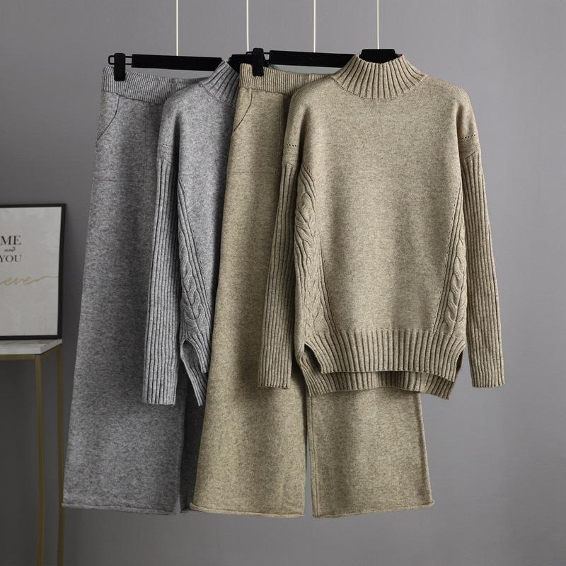 AB06QX Europe Station 2023 Fall/Winter New Fashion Western Style Sweater Suit Dape Knitted Wide Leg Pants Two-Piece Women's Fashion