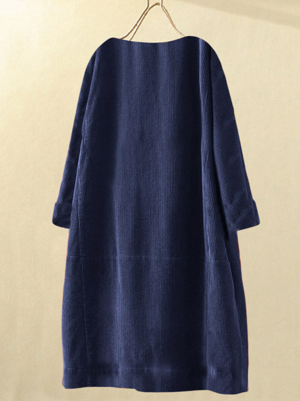 Autumn And Winter New Corduroy Retro Solid Dress