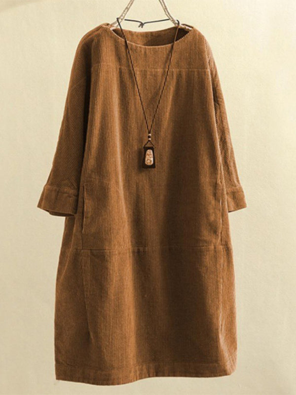 Autumn And Winter New Corduroy Retro Solid Dress