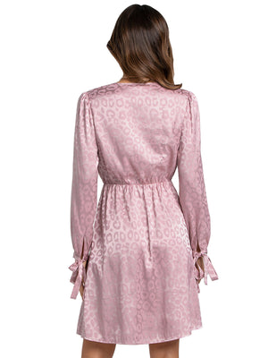 Vestido solto feminino com decote em V e manga comprida estampado 