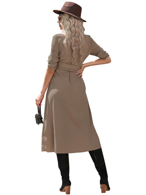 Womens temperament slim fit single breasted shirt dress