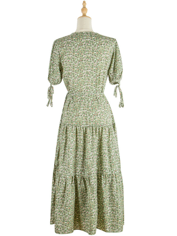 Women's spring and summer V -neck short sleeve irregular high waist split large dress