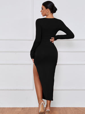 Women's slim package hip tight dress sexy open long-sleeved dress