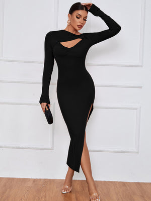 Women's slim package hip tight dress sexy open long-sleeved dress