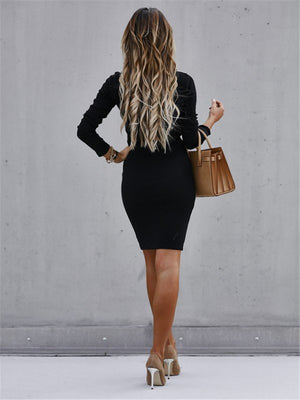 Women's Solid Color Long Sleeve Round Neck Button Dress