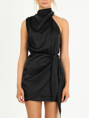 Minivestido feminino de cetim com decote halter de alta qualidade com alça slim fit para celebridades 