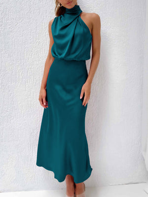 Vestido feminino de comprimento médio com alça de cetim de alta qualidade e corte justo 