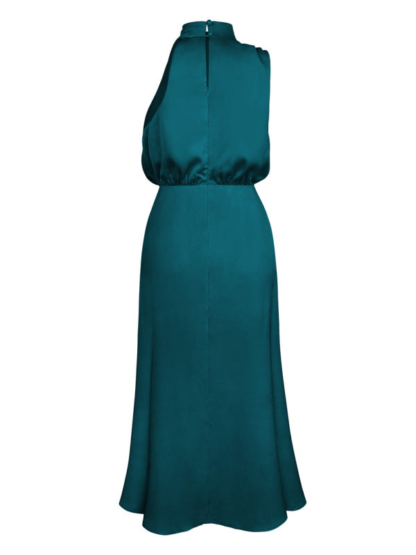 Vestido feminino de comprimento médio com alça de cetim de alta qualidade e corte justo 