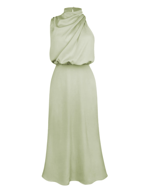 Vestido feminino de comprimento médio com alça de cetim de alta qualidade e corte justo 