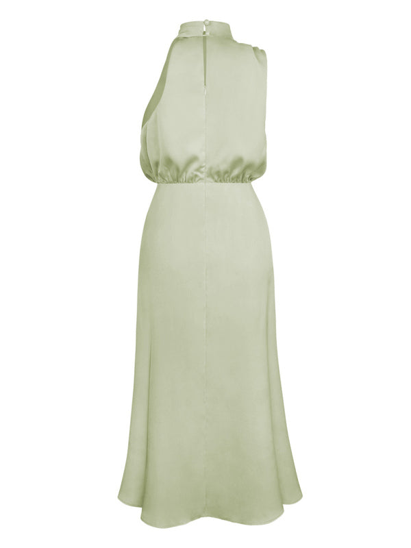 Vestido feminino de comprimento médio com alça de cetim de alta qualidade e corte justo 