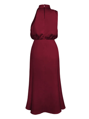 Vestido feminino de comprimento médio com alça de cetim de alta qualidade e corte justo 