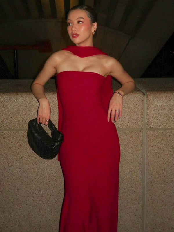 Vestido chal con dobladillo de pez cruzado en el pecho 