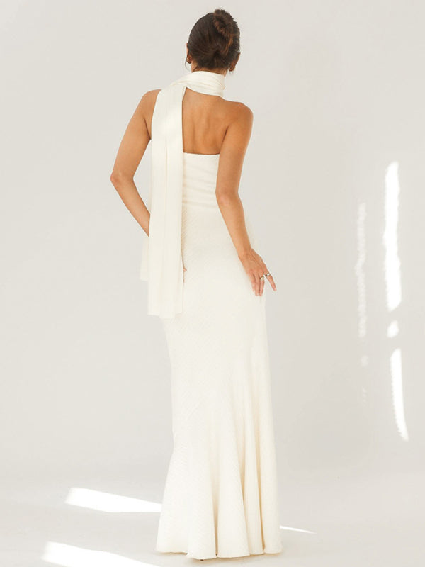 Vestido chal con dobladillo de pez cruzado en el pecho 