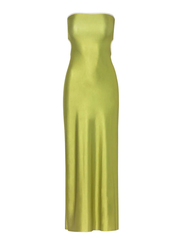 Vestido longo sem alças oco sem costas e cobrindo o quadril 