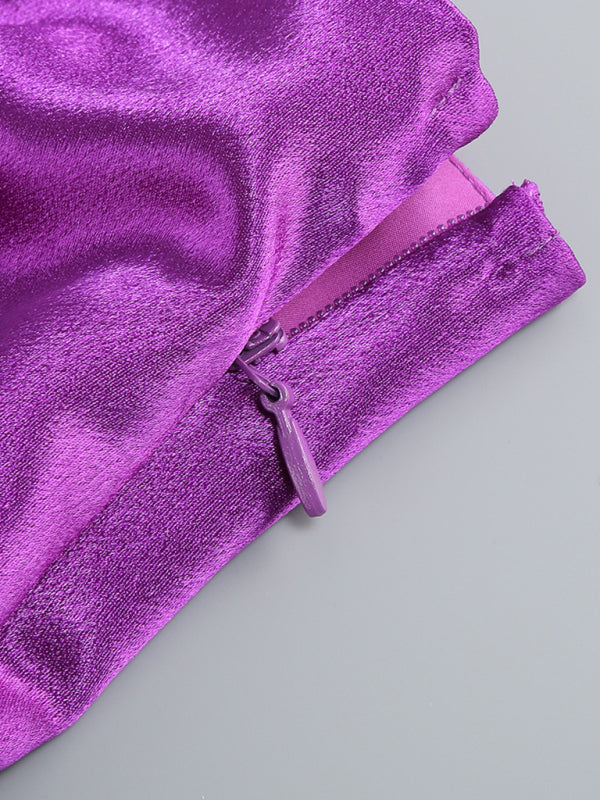 Vestido longo sem alças oco sem costas e cobrindo o quadril 